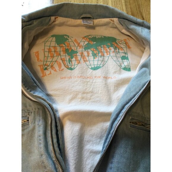Vintage Urban Equipment Denim Bomber Jacket Elastic Hem & Cuffs Zip Up Mens S - Picture 6 of 10